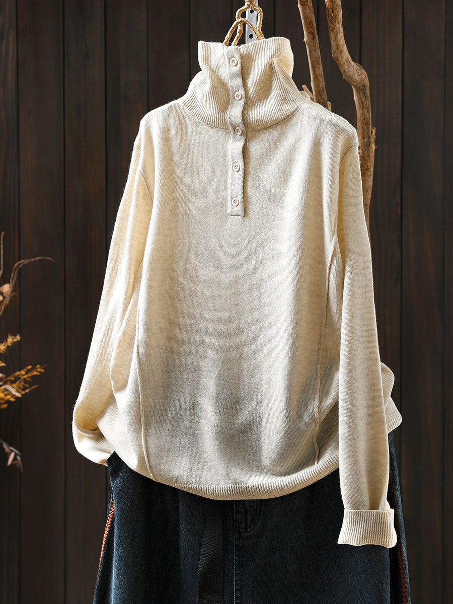 Women Autumn Pure Color Knitted Turtleneck Blouse