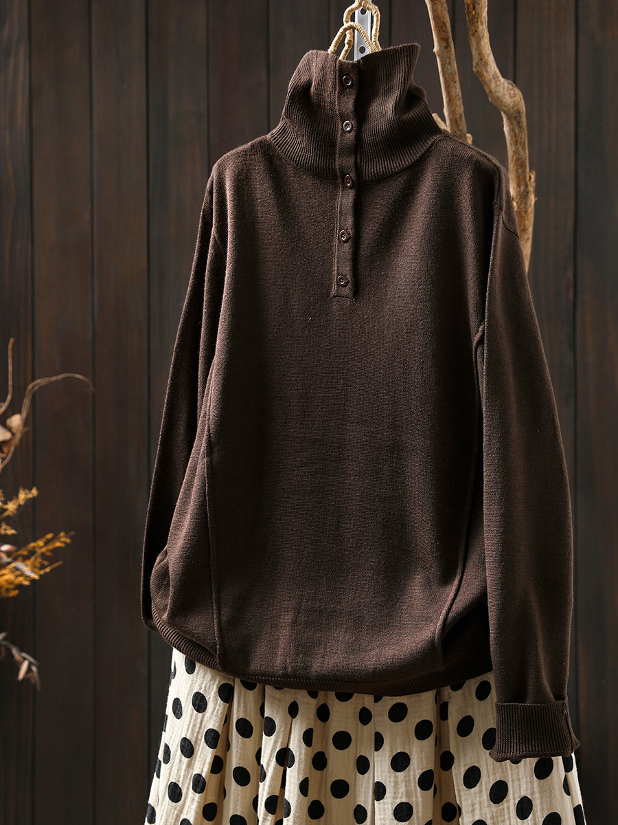 Women Autumn Pure Color Knitted Turtleneck Blouse