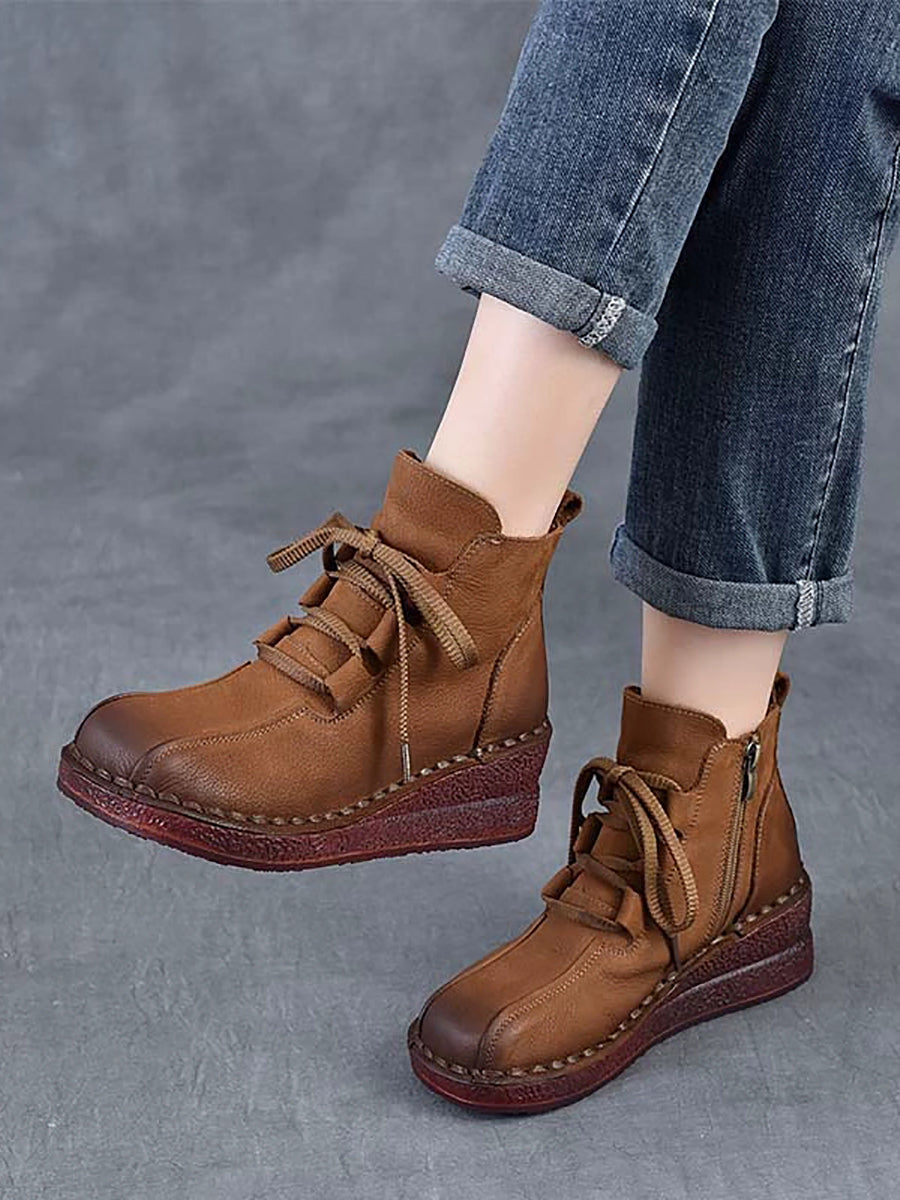Women Winter Genuine Leather Mid-Heel Ankle Boots