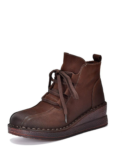 Women Winter Genuine Leather Mid-Heel Ankle Boots