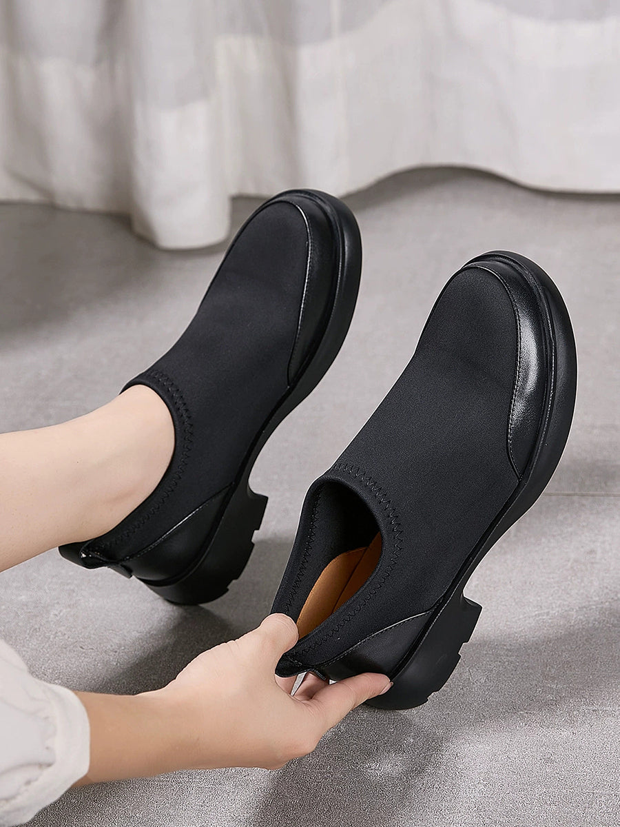 Women Winter Casual Leather Spliced Low Heel Shoes