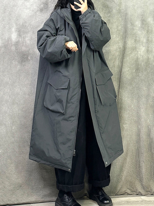 Women Winter Casual Pure Color Hooded Padded Coat