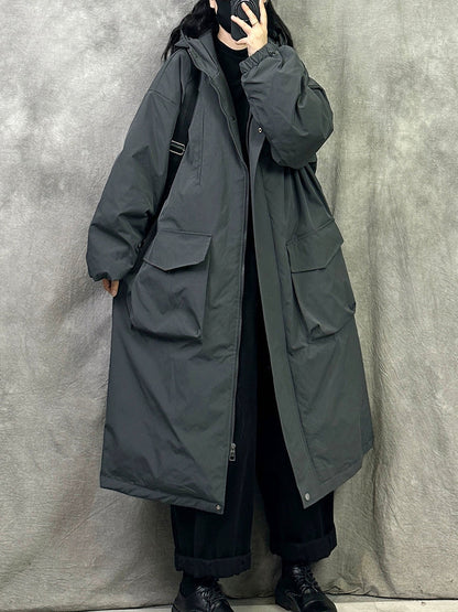 Women Winter Casual Pure Color Hooded Padded Coat