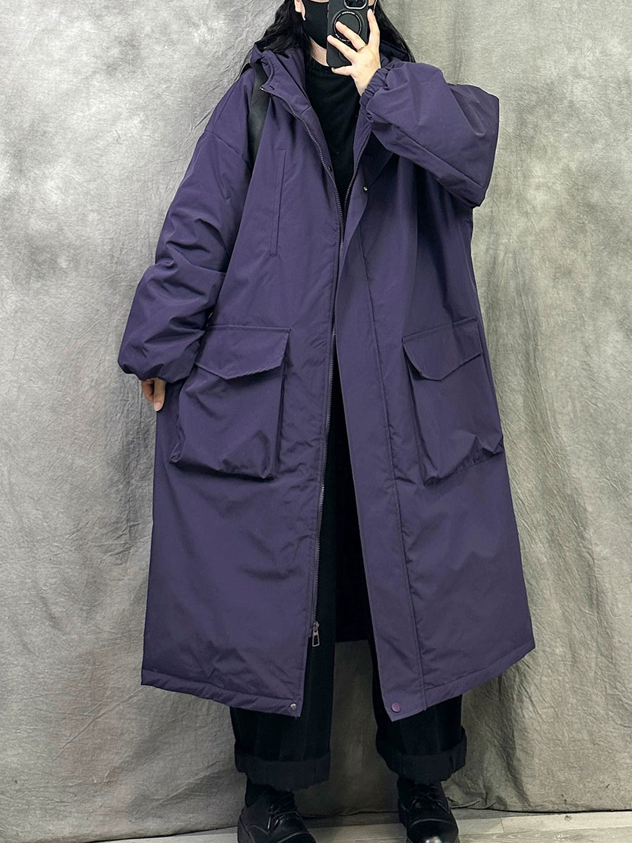 Women Winter Casual Pure Color Hooded Padded Coat