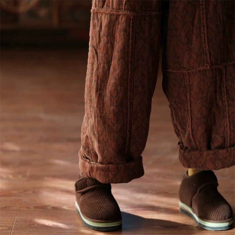 Women Autumn Retro Cotton Wide-leg Padded Pants