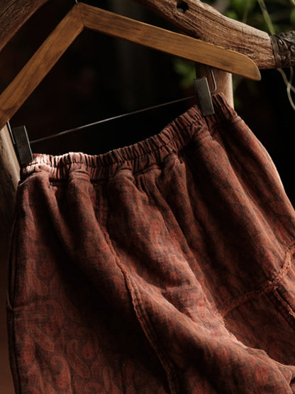 Women Autumn Retro Cotton Wide-leg Padded Pants