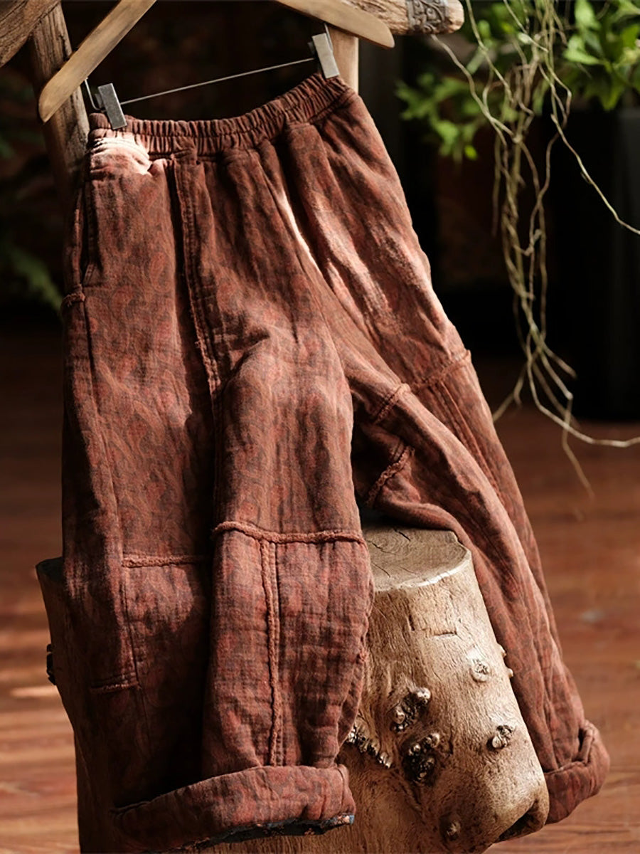 Women Autumn Retro Cotton Wide-leg Padded Pants
