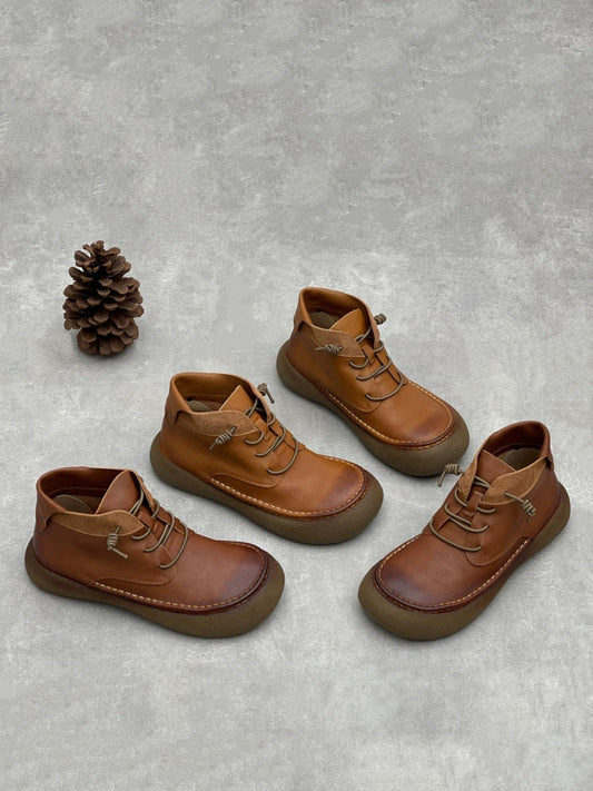 Women Vintage Genuine Leather Spliced Flat Ankle Boots