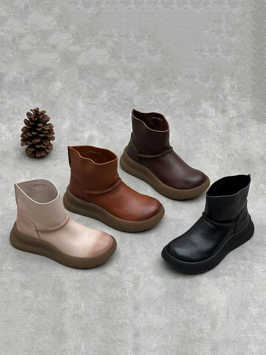 Women Vintage Soft Genuine Leather Platform Boots