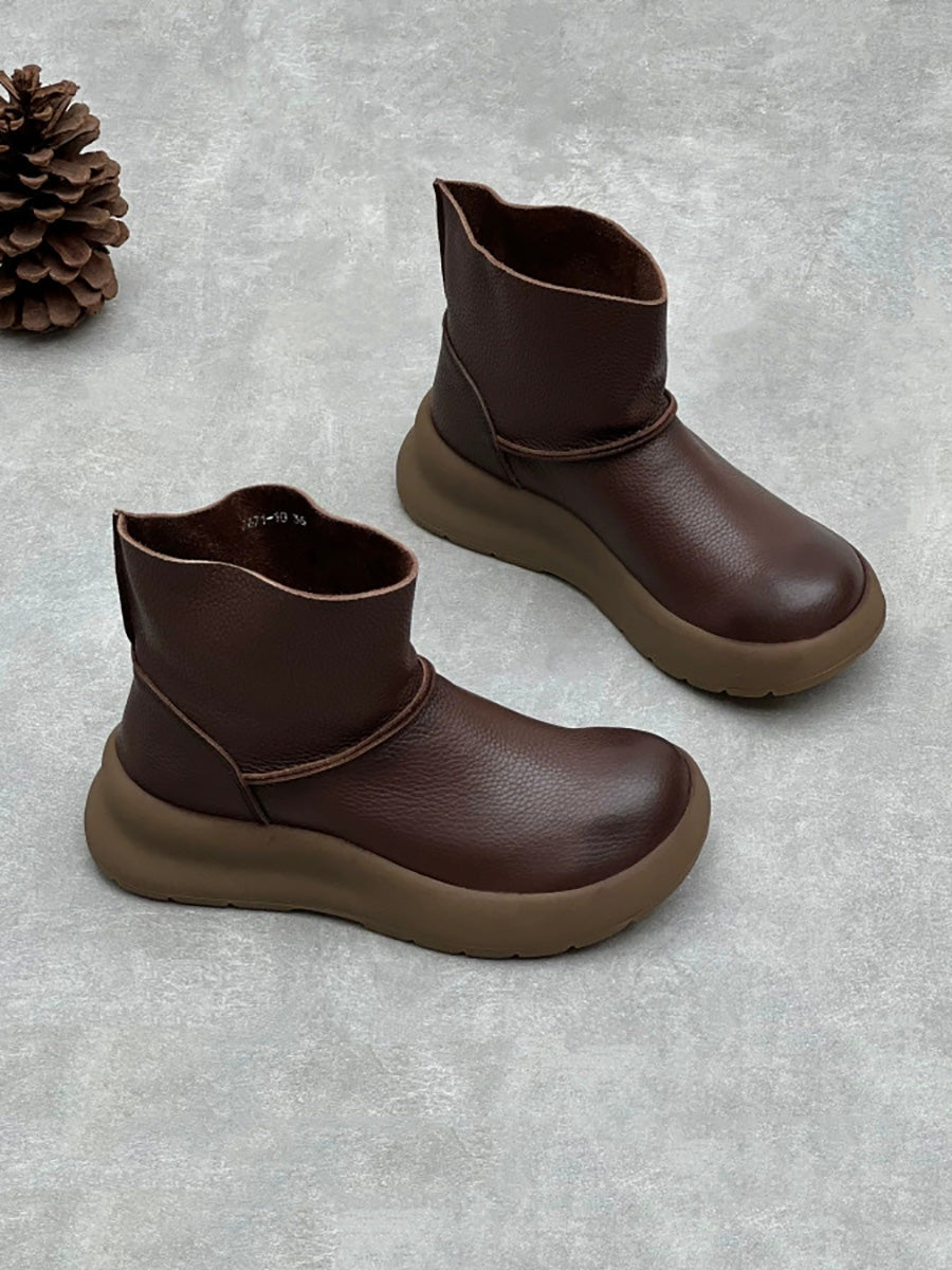 Women Vintage Soft Genuine Leather Platform Boots
