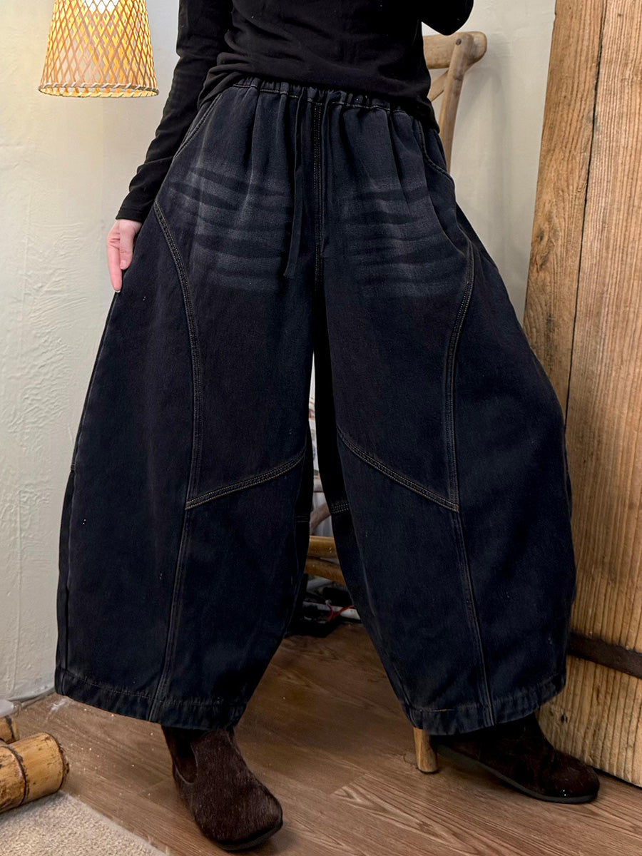 Women Autumn Retro Cotton Harem Fleece-lined Pants