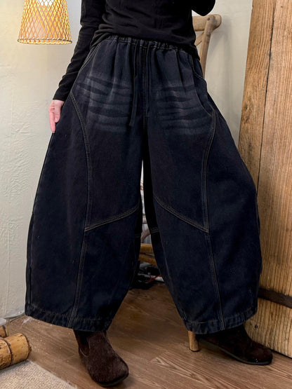 Women Autumn Retro Cotton Harem Fleece-lined Pants