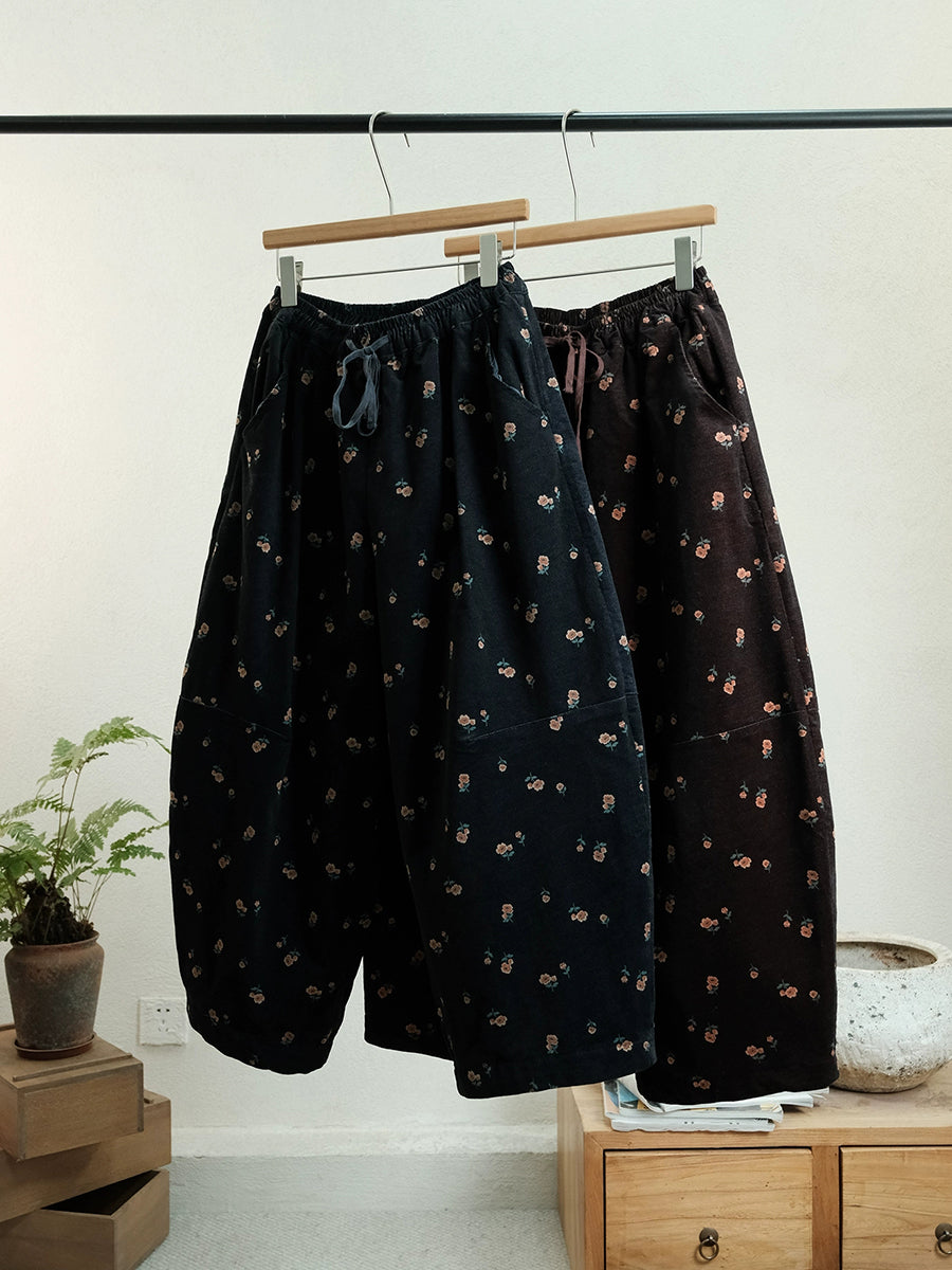 Women Winter Flower Cotton Padded Pants