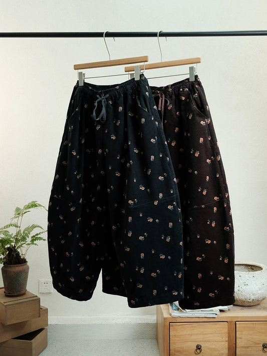 Women Winter Flower Cotton Padded Pants