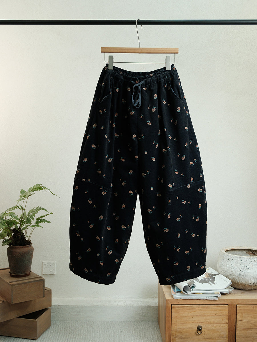 Women Winter Flower Cotton Padded Pants