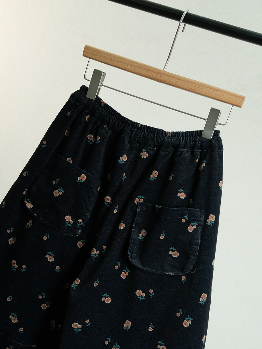 Women Winter Flower Cotton Padded Pants