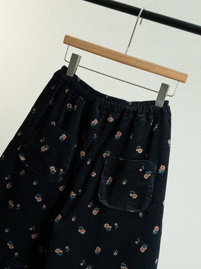 Women Winter Flower Cotton Padded Pants