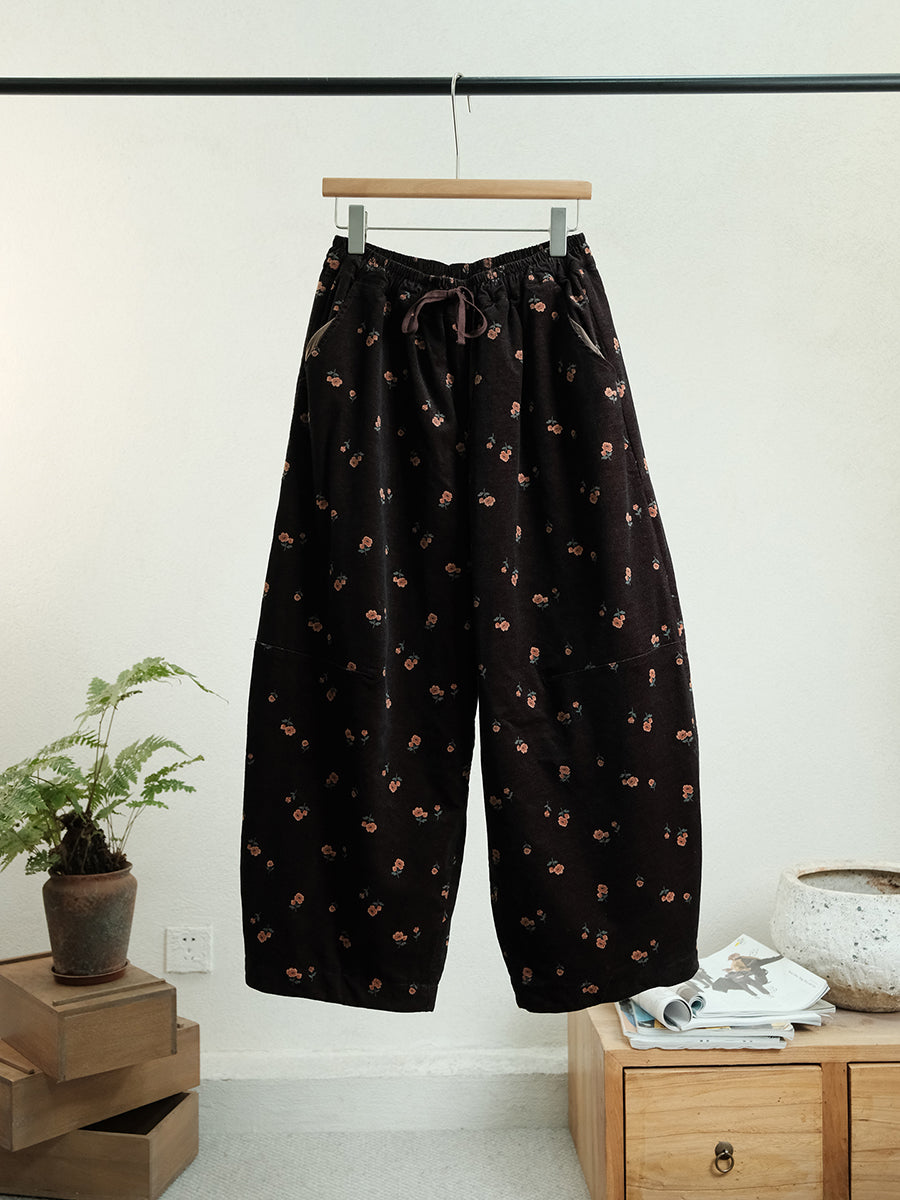 Women Winter Flower Cotton Padded Pants