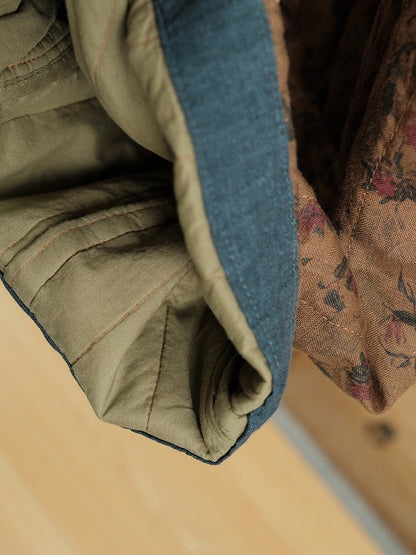Women Autumn Vintage Floral Linen Harem Padded Pants