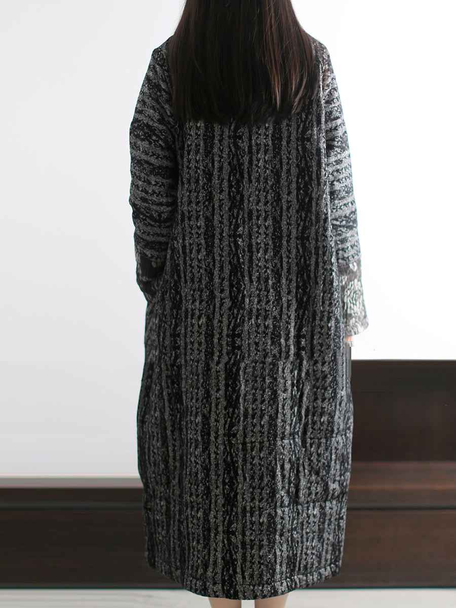 Women Winter Retro Print Stand Collar Padded Long Coat