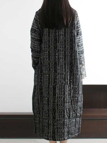 Women Winter Retro Print Stand Collar Padded Long Coat