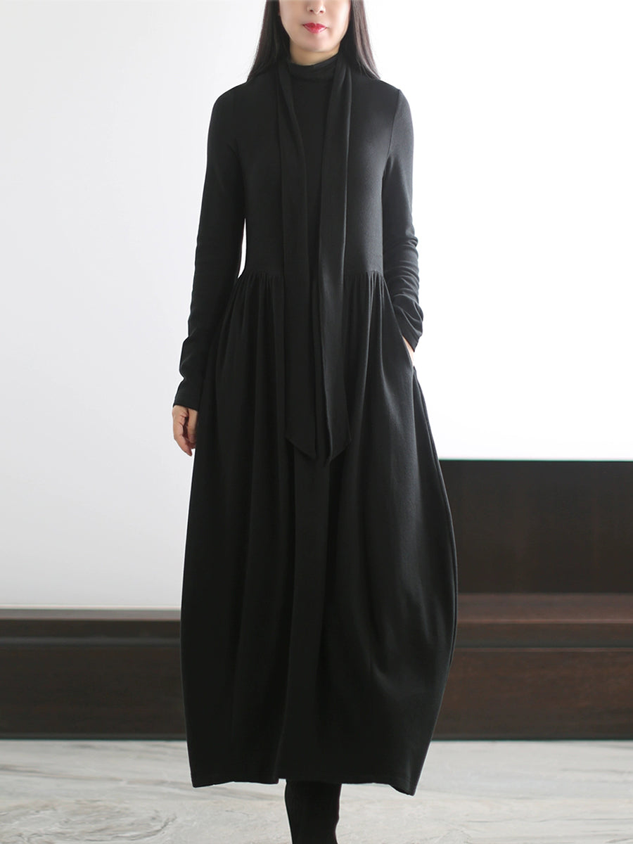 Women Autumn Pure Color Half-Turtleneck Dress