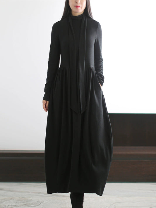 Women Autumn Pure Color Half-Turtleneck Dress