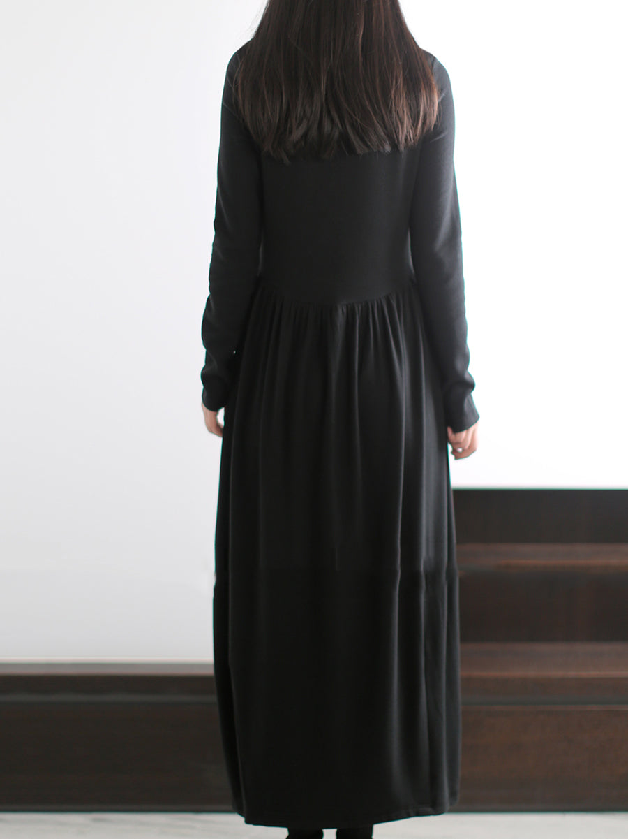Women Autumn Pure Color Half-Turtleneck Dress