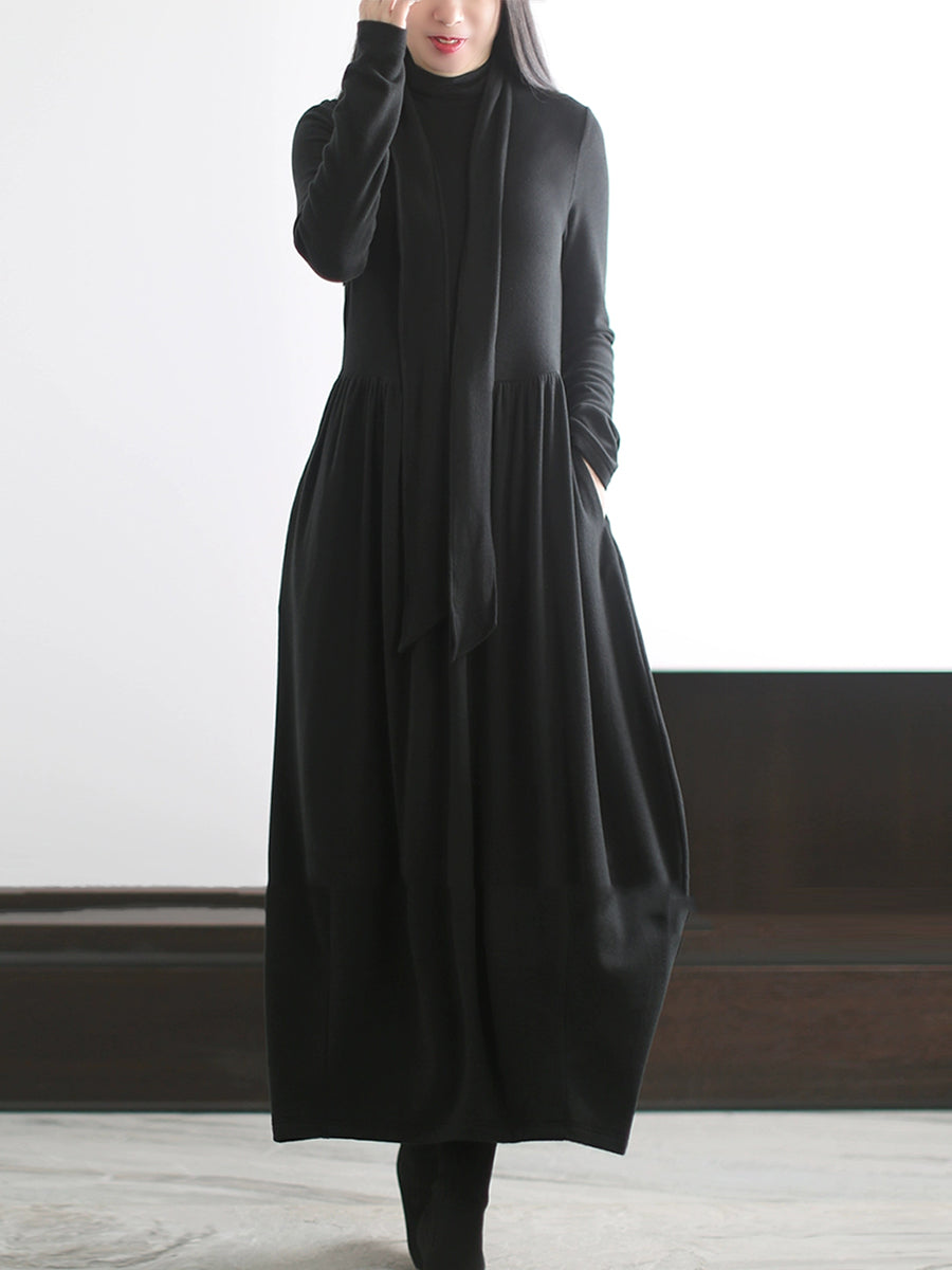 Women Autumn Pure Color Half-Turtleneck Dress