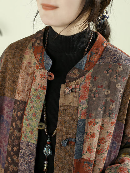 Women Ethnic Autumn Flower 100%Cotton Padded Coat