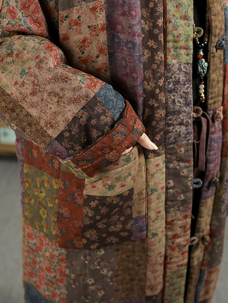 Women Ethnic Autumn Flower 100%Cotton Padded Coat