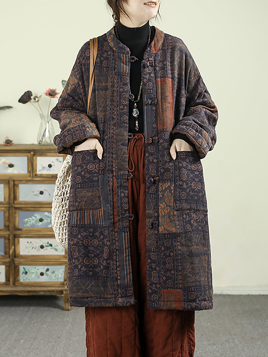 Women Ethnic Autumn Flower 100%Cotton Padded Coat