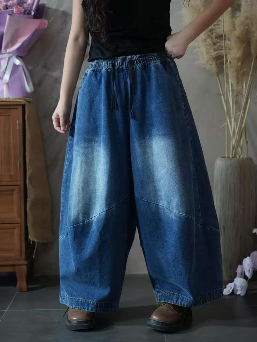 Women Autumn Retro Denim Loose Harem Pants