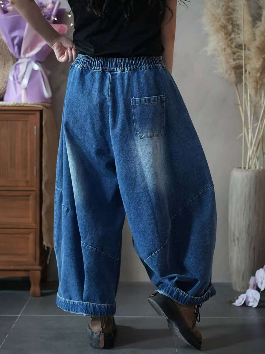 Women Autumn Retro Denim Loose Harem Pants