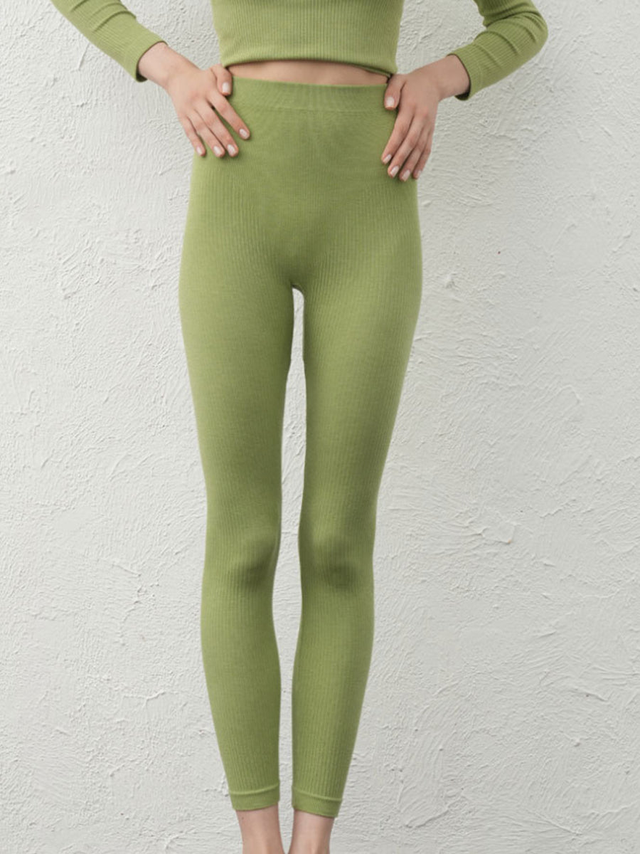 Women Autumn Warm Pure Color High Waist Leggings