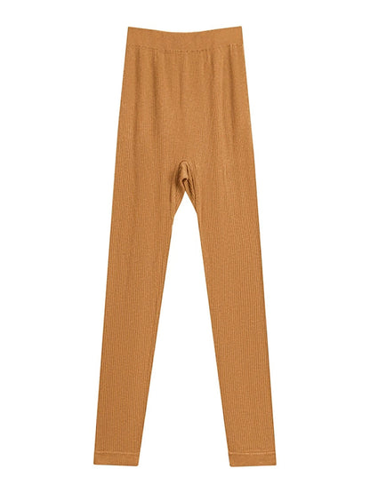 Women Autumn Warm Pure Color High Waist Leggings