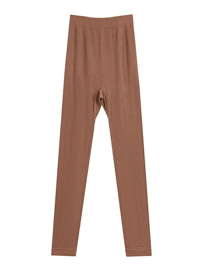 Women Autumn Warm Pure Color High Waist Leggings