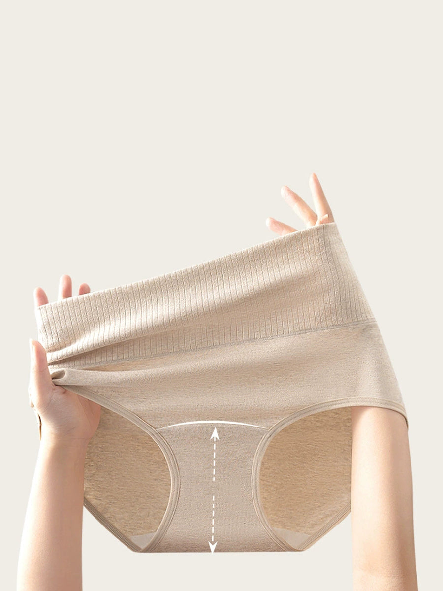 6 Pieces Women Winter Pure Color High Waist Underwear