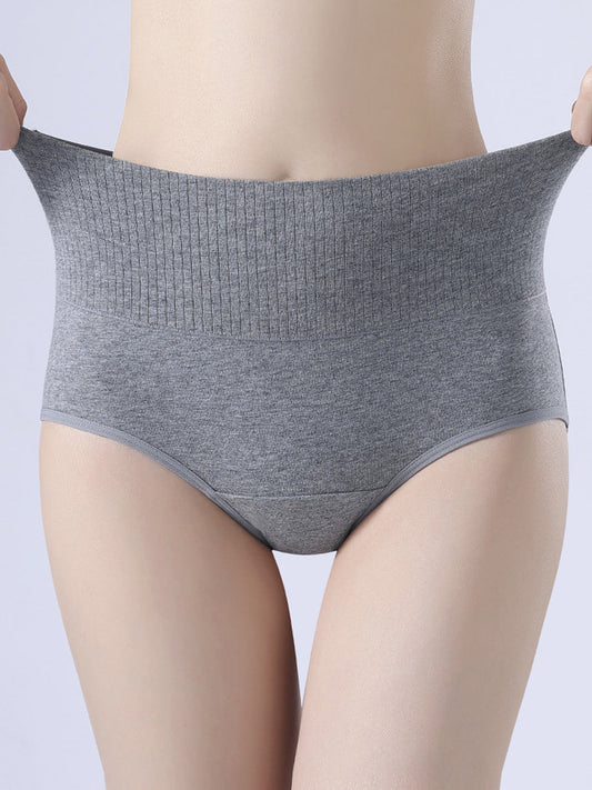 6 Pieces Women Winter Pure Color High Waist Underwear