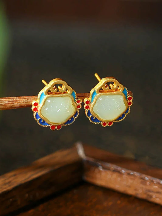 Women Vintage S925Silver Jade Earrings