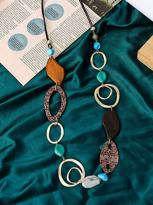 Fashion Alloy Wood Resin Sheet Weave Necklace