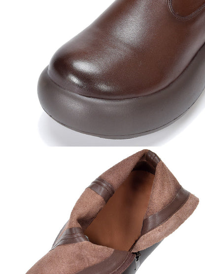Women Vintage Winter Genuine Leather High Heel Platform Boots