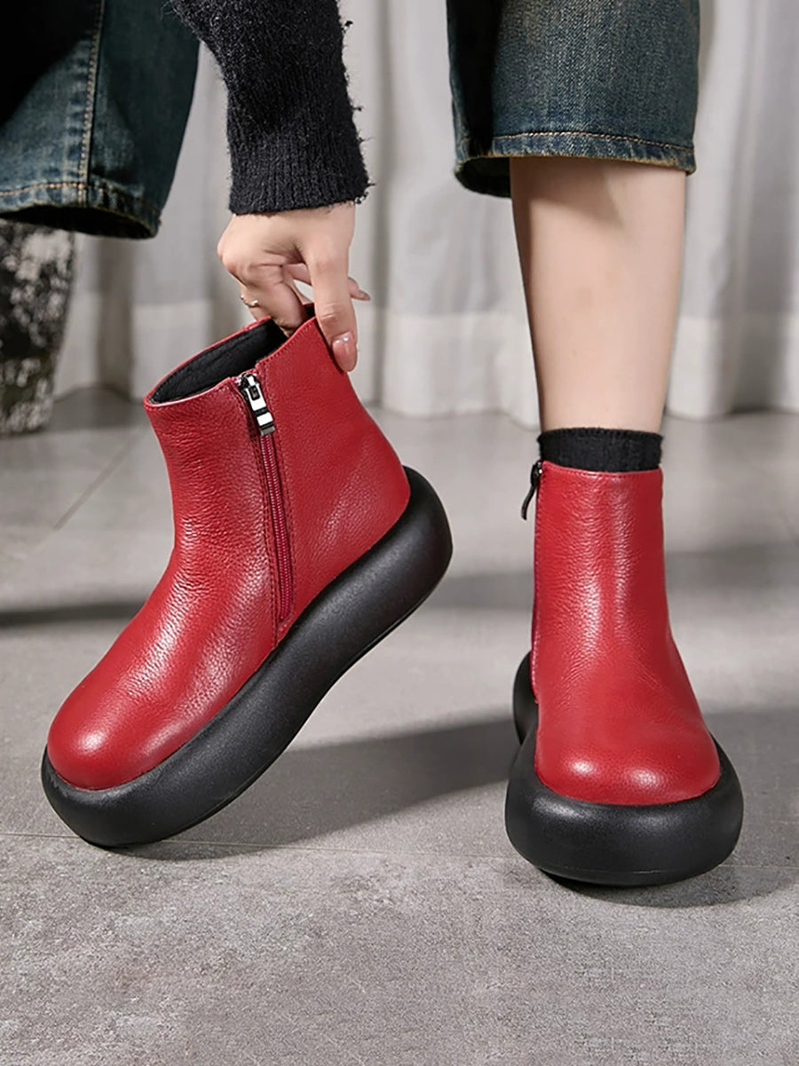 Women Winter Soft Genuine Leather Platform Ankle Boots