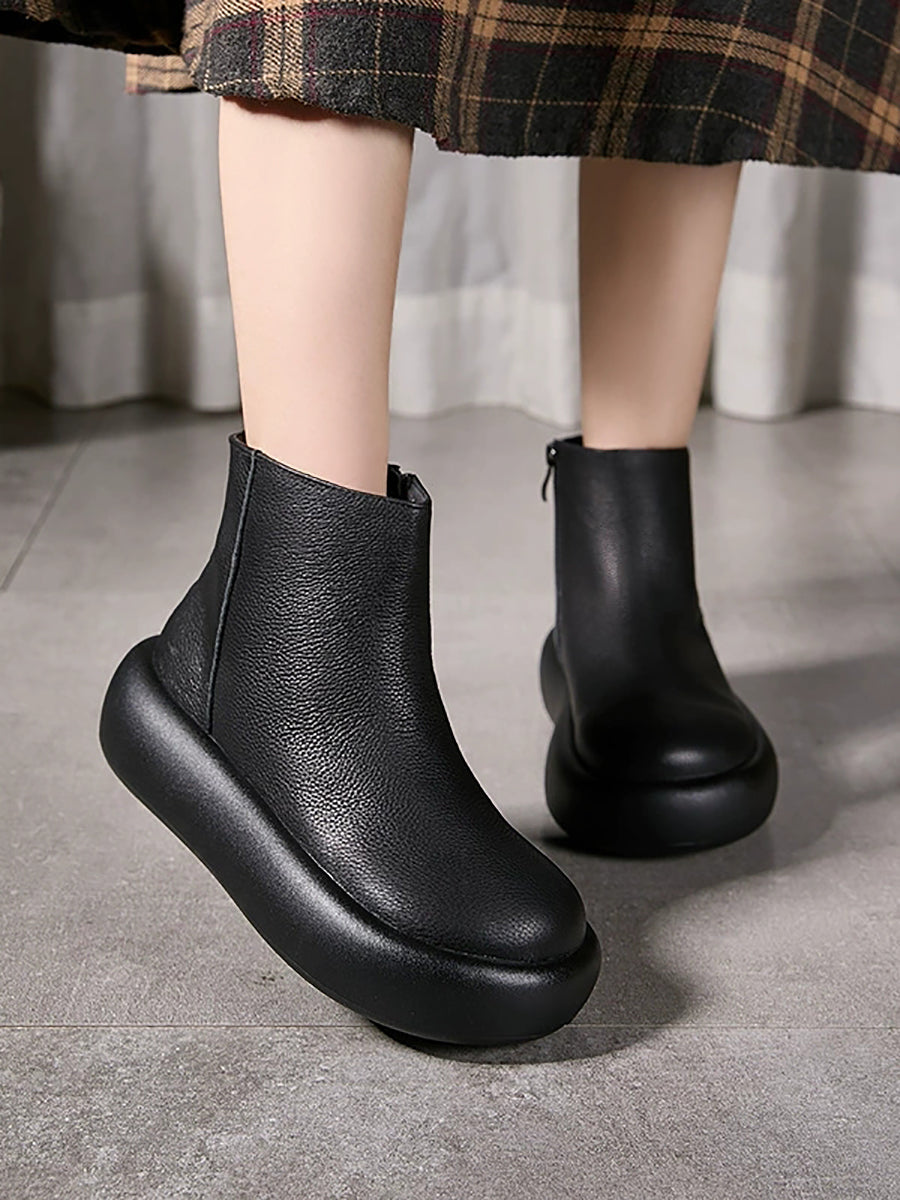 Women Winter Soft Genuine Leather Platform Ankle Boots