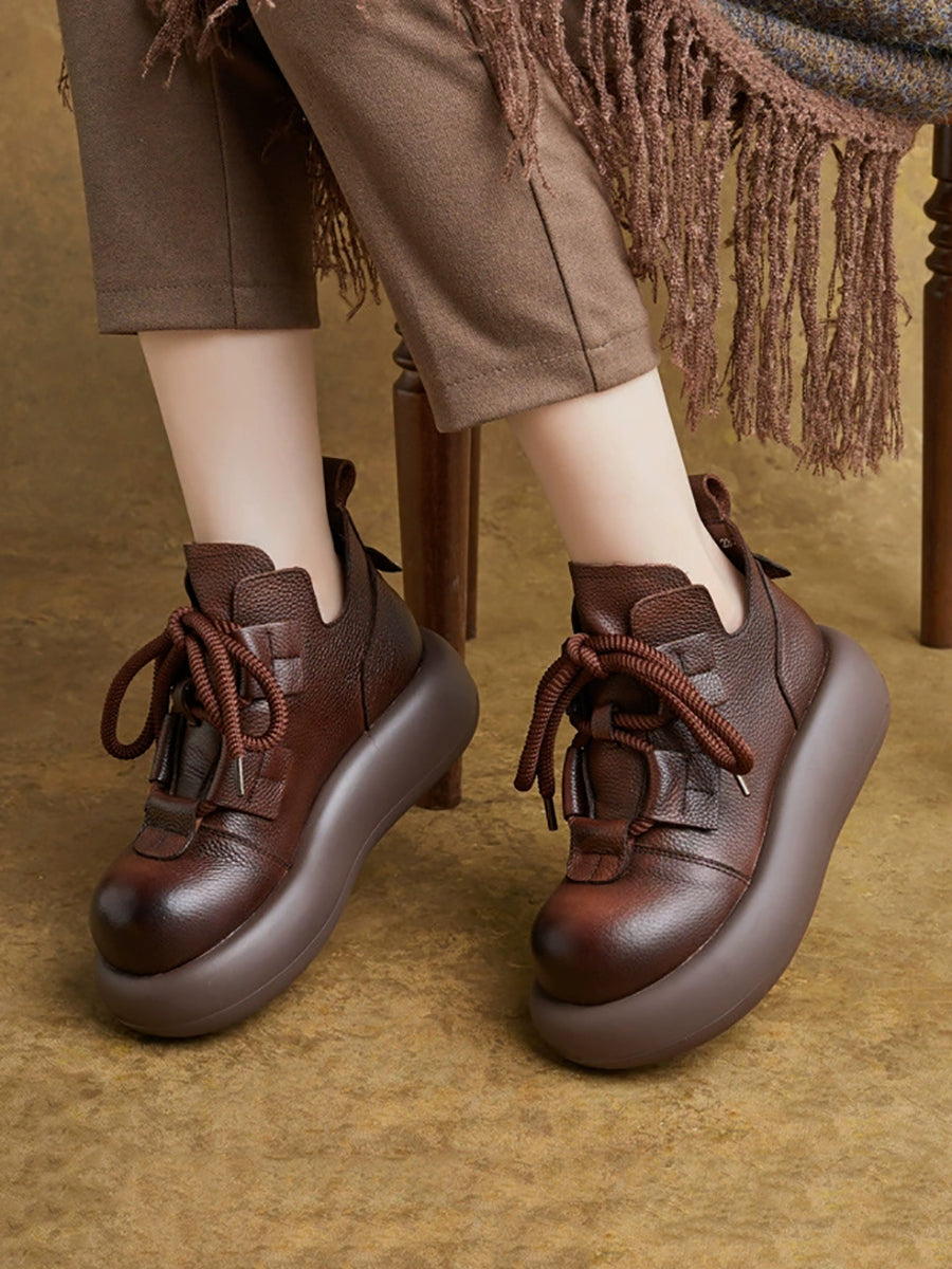 Women Winter Genuine Leather Platform Ankle Boots