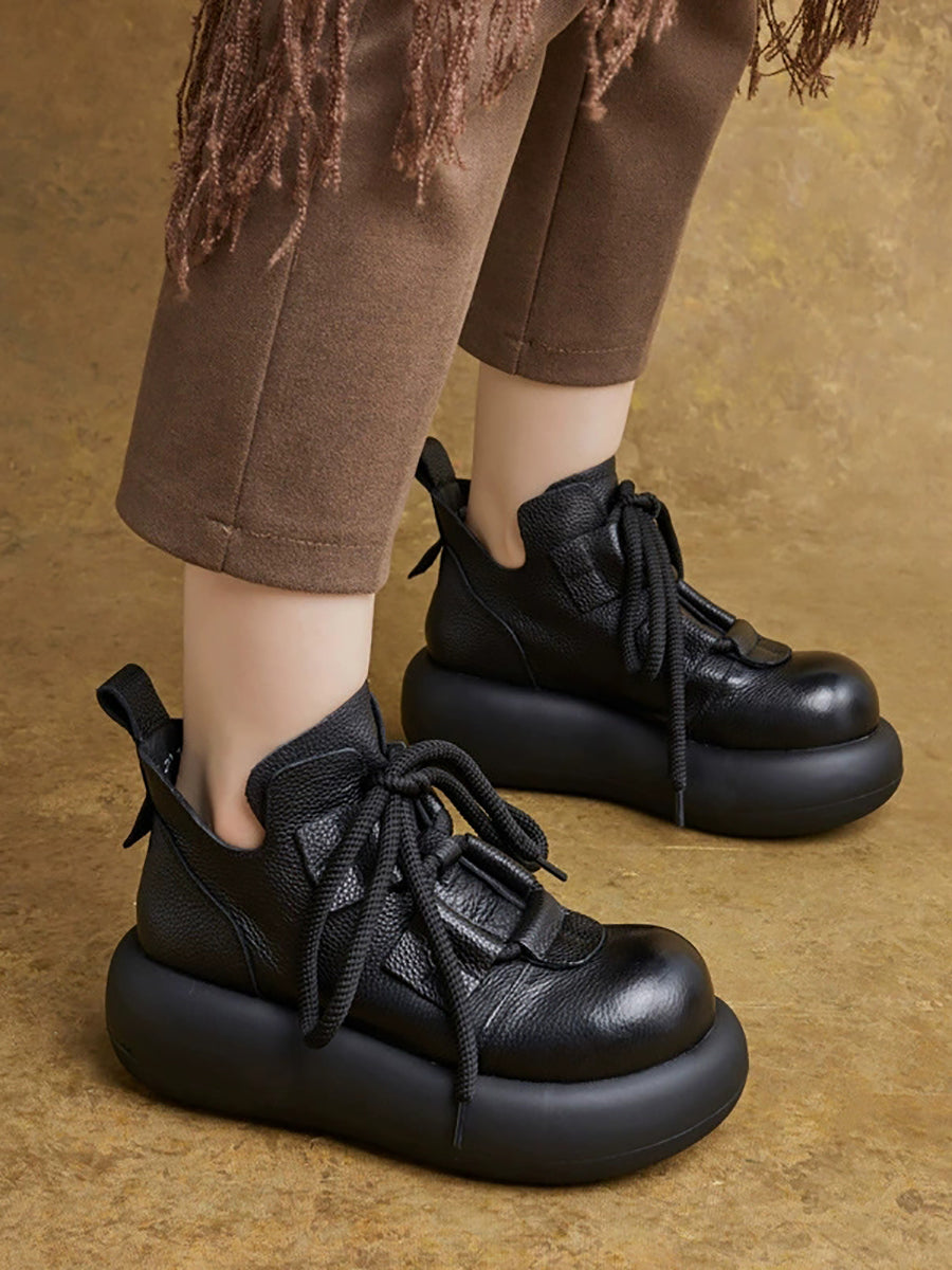 Women Winter Genuine Leather Platform Ankle Boots