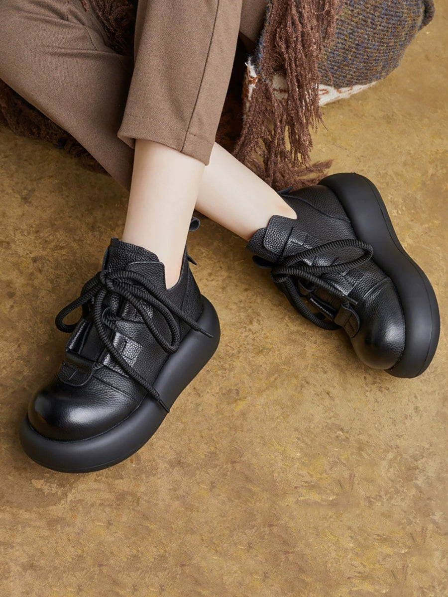 Women Winter Genuine Leather Platform Ankle Boots