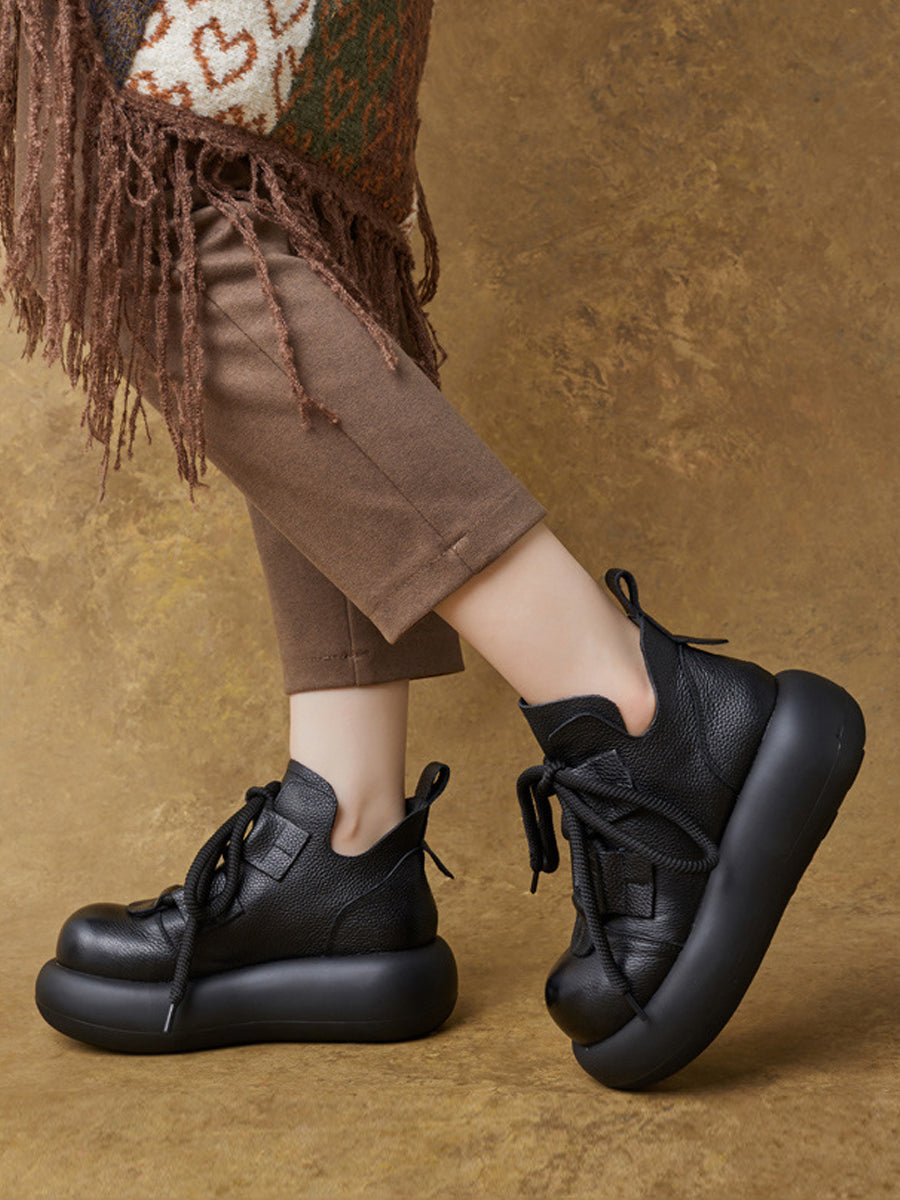 Women Winter Genuine Leather Platform Ankle Boots