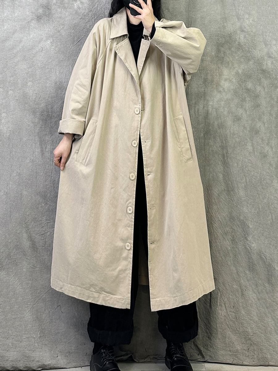 Women Winter Casual Pure Color Cotton Trench Coat