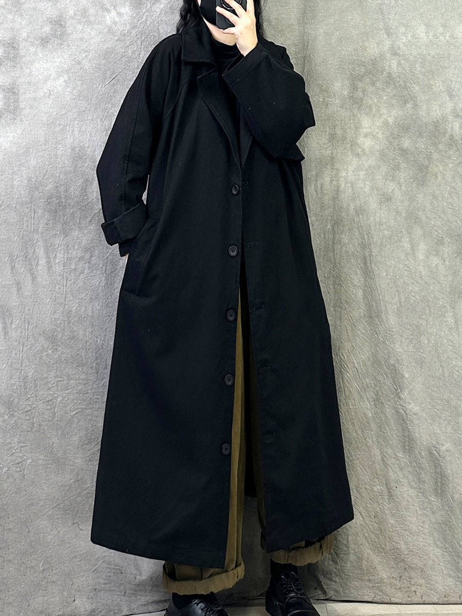 Women Winter Casual Pure Color Cotton Trench Coat